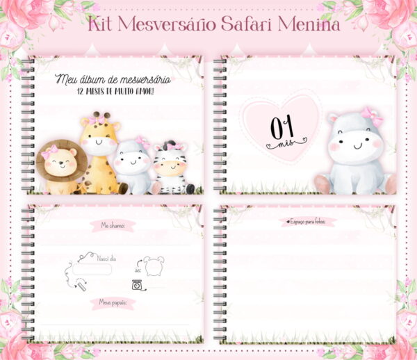 livro mesversario safari rosa menina arquivo digital arquivo digital