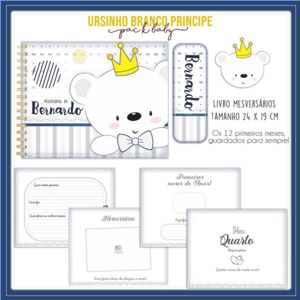 livro mesversario ursinho branco arquivo digital caderneta bebe
