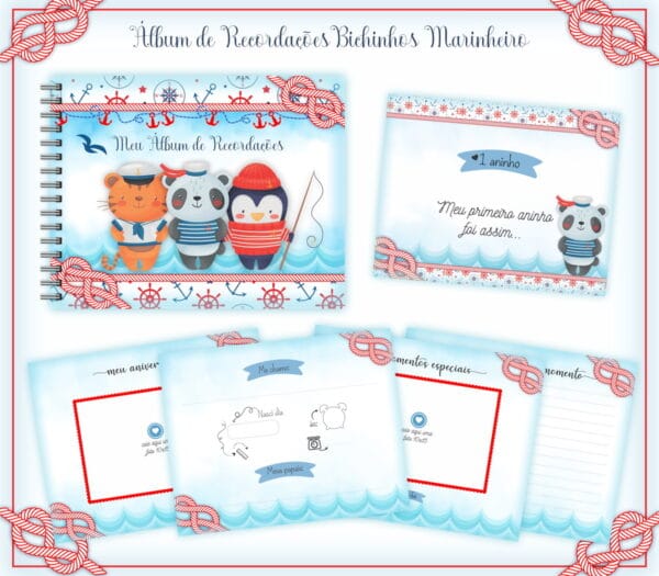livro recordacoes bebe bichinhos do mar arquivo digital papel e scrapbook
