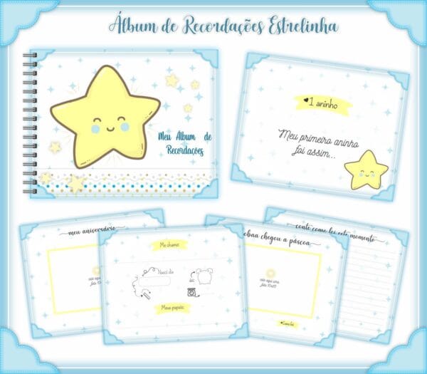 livro recordacoes bebe estrela menino arquivo digital papel e scrapbook