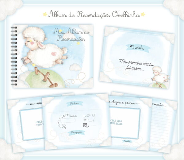 livro recordacoes bebe ovelha menino arquivo digital papel e scrapbook