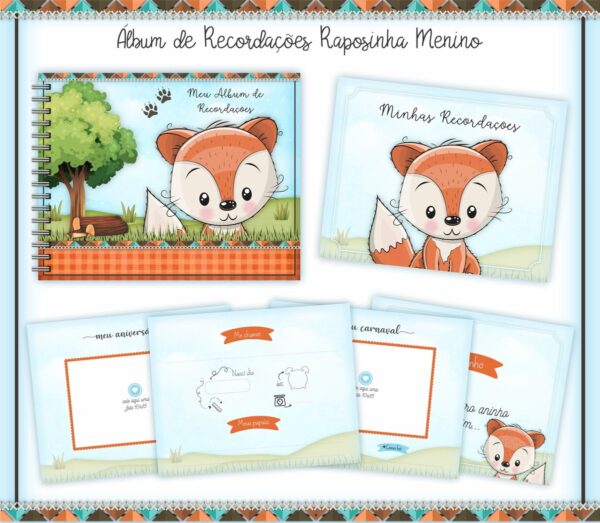 livro recordacoes bebe raposinho menino arquivo digital encadernacao