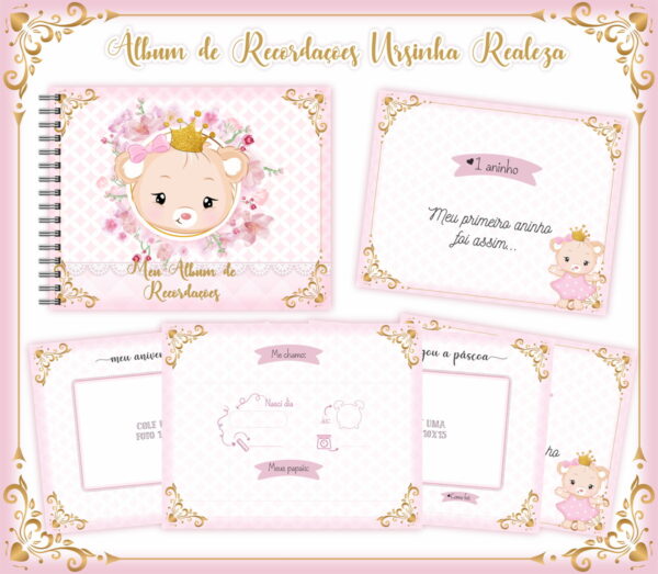 livro recordacoes bebe ursinha realeza arquivo digital personalizacao