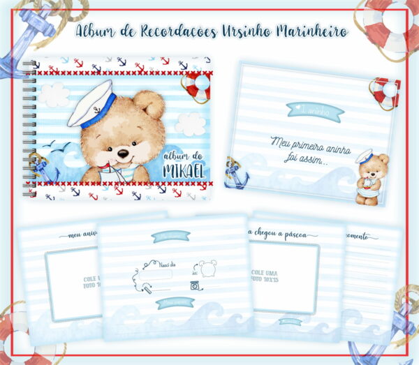 livro recordacoes bebe ursinho marinheiro arquivo digital livro de recordacoes