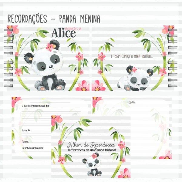 livro recordacoes do bebe panda menina cut arquivo digital anotacoes