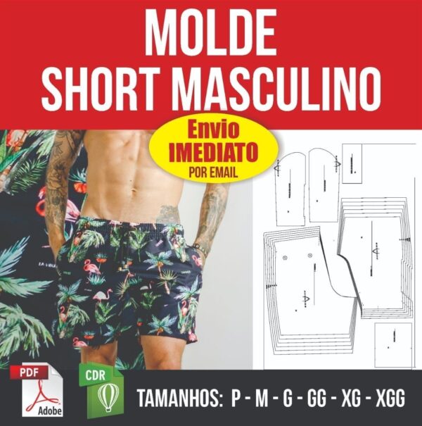 Modelo Molde Shorts Bermuda Masculina P Ao Xgg P/ Fabricação