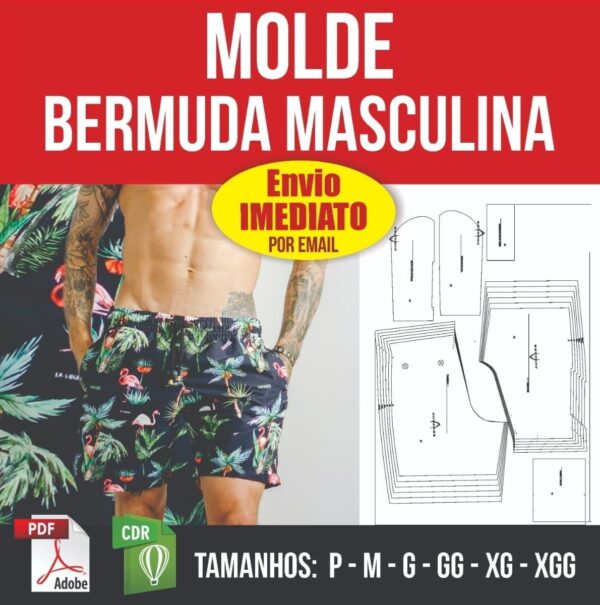 Molde Bermuda Masculina - P Ao Xgg Em Pdf E Corel - Digital