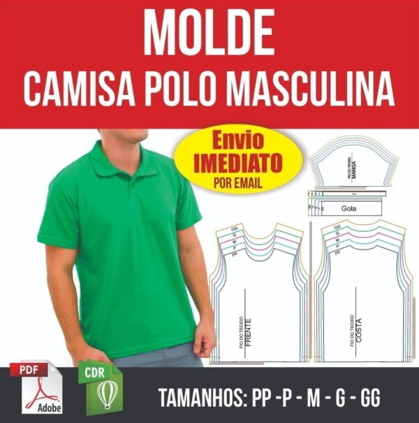 Molde Camisa Polo Masculina Camiseta Modelagem Pdf Corel