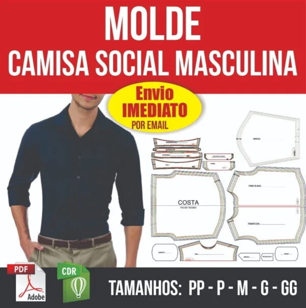 Molde Camisa Social Masculina Manga Longa Modelagem Digital