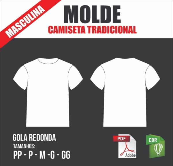 Molde Camiseta Tradicional Masculina, Gola Redonda