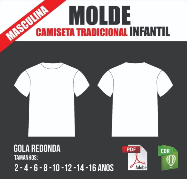 Molde Camiseta Tradicional Masculina, Infantil
