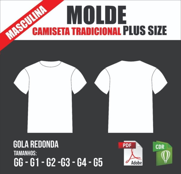 Molde Camiseta Tradicional Masculina, Plus Size