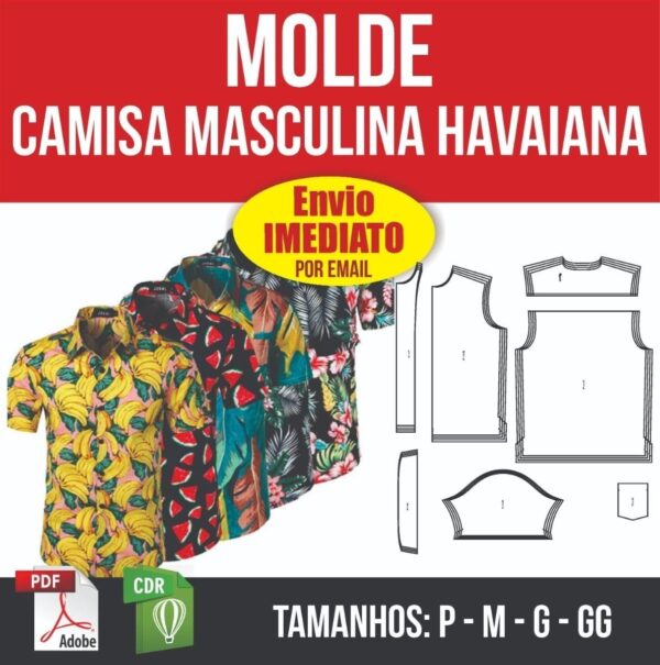 Molde De Camisa Masculina Estilo Havaiano - Pdf E Corel Draw