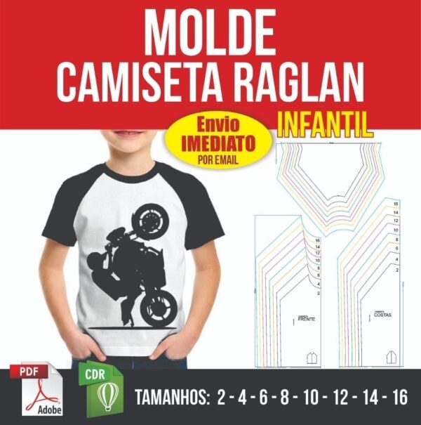 Molde Digital Camiseta Raglan Infantil (tam 2 A 16) Em Pdf