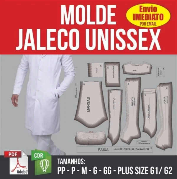 Molde Jaleco Unissex - Modelagem Pp Ao Plus Size G2 Em Pdf