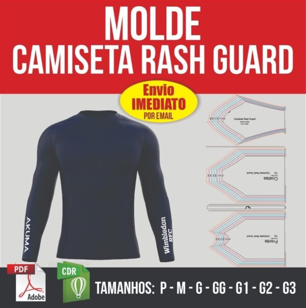 Molde Modelagem Roupa Camiseta Rash Guard Masculina Digital