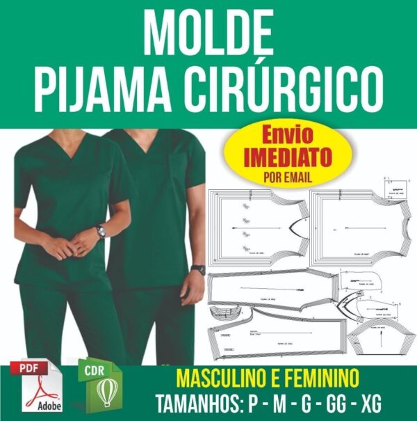 Molde P/ Modelagem Pijama Cirúrgico Scrub Masc E Fem Em Pdf