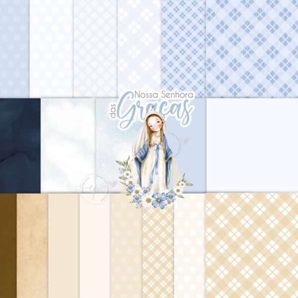 Nossa Senhora das Graças V2 Kit Digital Santinhos Aquarela