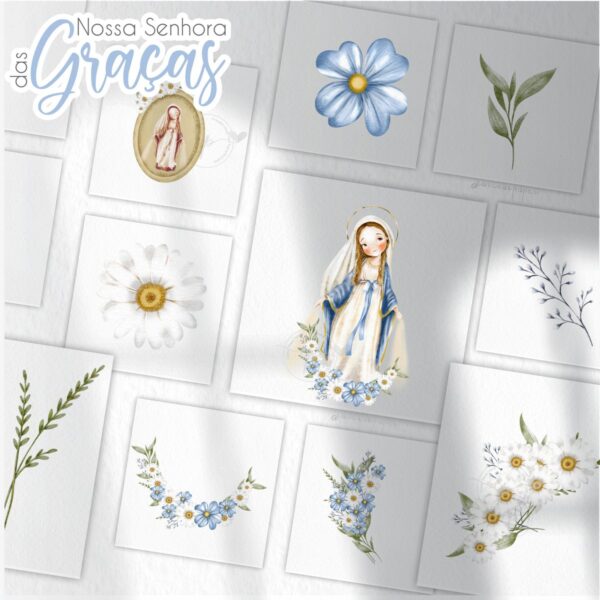 Nossa Senhora das Graças V2 Kit Digital Santinhos Aquarela