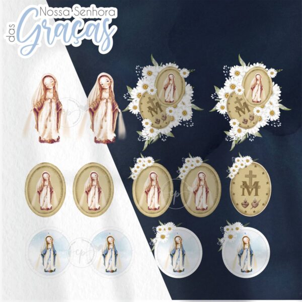 Nossa Senhora das Graças V2 Kit Digital Santinhos Aquarela