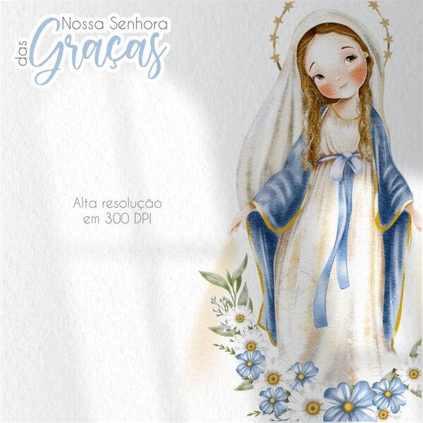 Nossa Senhora das Graças V2 Kit Digital Santinhos Aquarela