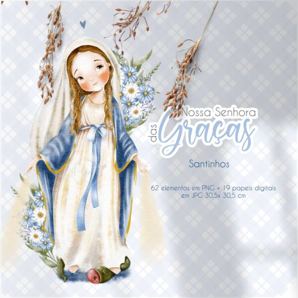 Nossa Senhora das Graças V2 Kit Digital Santinhos Aquarela