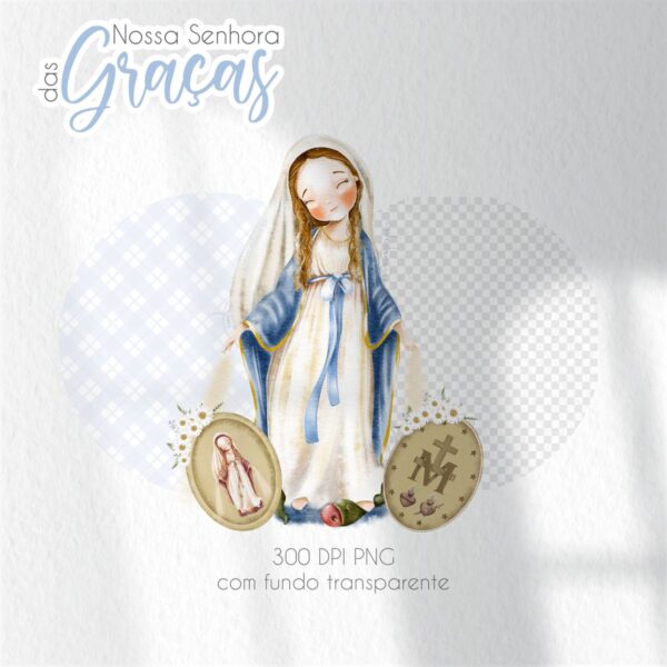 Nossa Senhora das Graças V2 Kit Digital Santinhos Aquarela