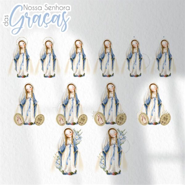 Nossa Senhora das Graças V2 Kit Digital Santinhos Aquarela
