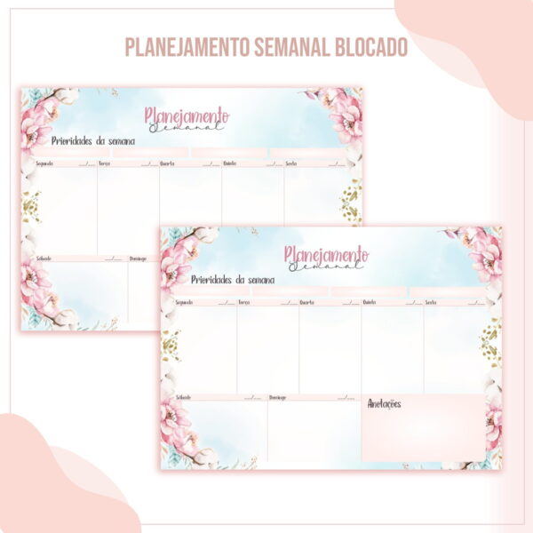 organizador semanal floral arquivo digital arquivo digital
