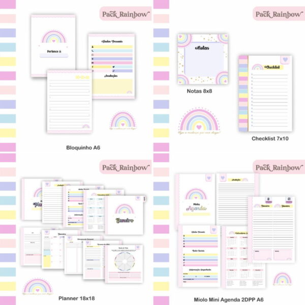 pack agenda e planner rainbow 2023 arquivo digital papel e scrapbook
