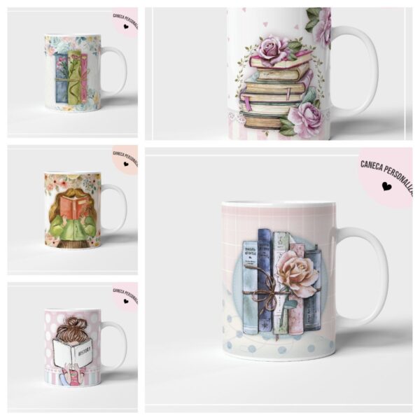 pack arte sublimacao diario de leitura arquivo digital pack canecas 1
