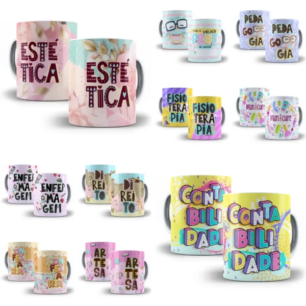 Pack Artes Caneca Profissões Professora Confeitaria Direito