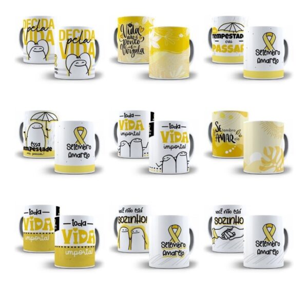 Pack Artes Setembro Amarelo Flork Sublimação Caneca Frases