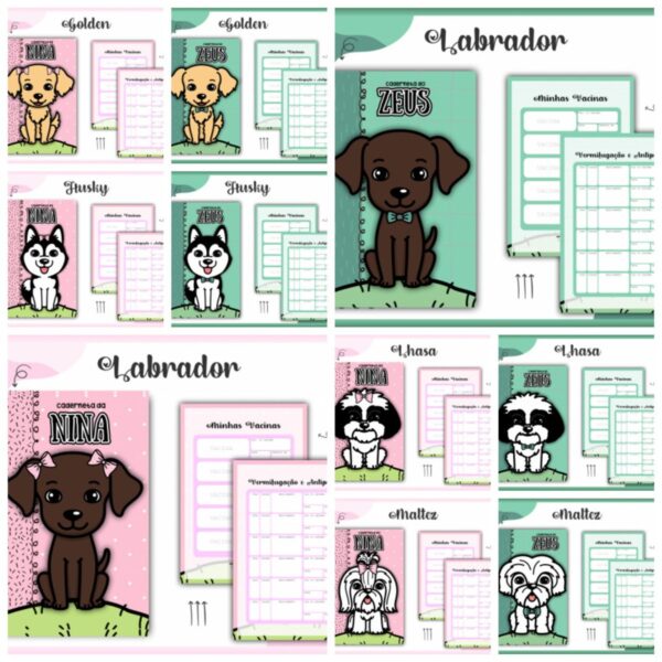 pack cadernetas vacinas pets dogs arquivo digital papel e cia