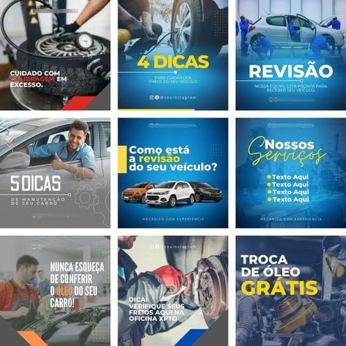 Pack Canva Mecânico Oficina Mecânica Feed Editável 40 Artes