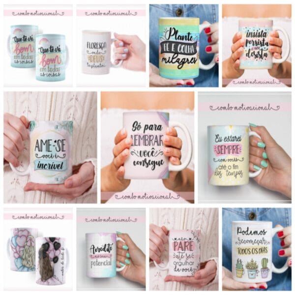 pack estampa arte caneca motivacional arquivo digital pack artes sublimacao canecas