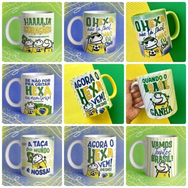 Pack Estampas Sublimação Caneca Flork Brasil Copa Qatar 2022