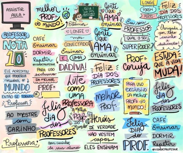 Pack Frases Dia Do Professor Professora Lettering Figuras