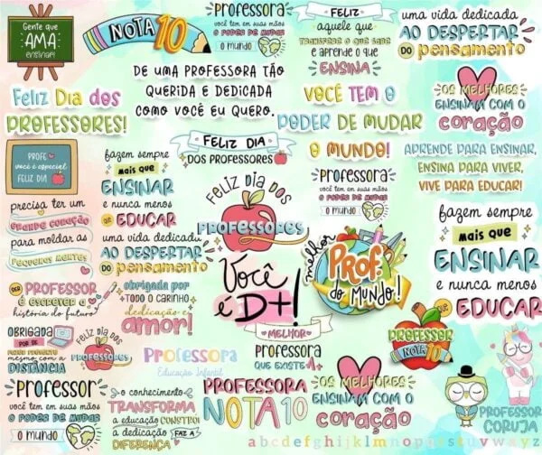 Pack Frases Dia Do Professor Professora Lettering Figuras