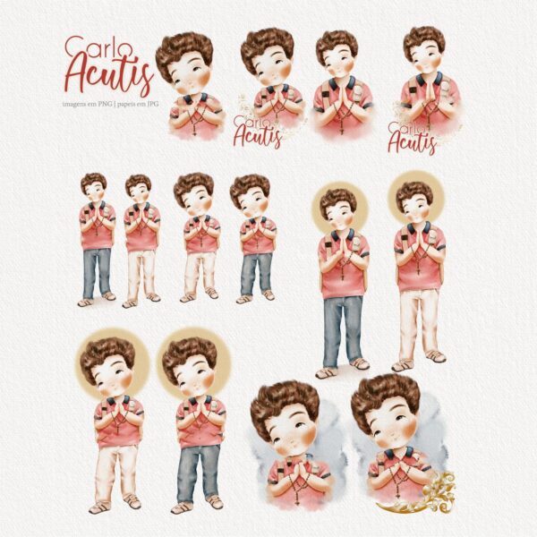 Pack Ilustrações Beato Carlo Acutis Santinhos Em Aquarela