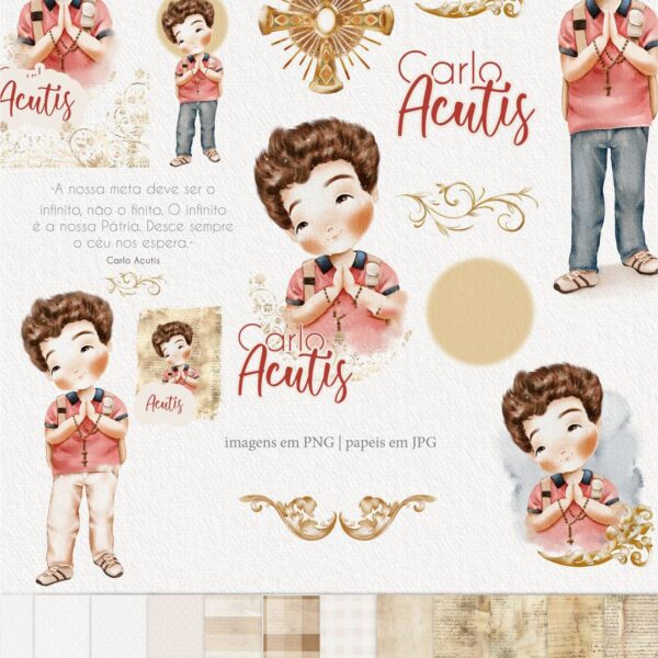 Pack Ilustrações Beato Carlo Acutis Santinhos Em Aquarela