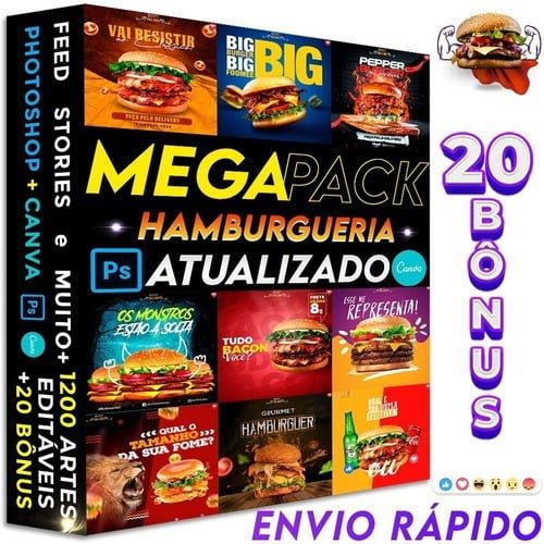 Pack Instagram 820 Artes Editáveis Hamburgueria Psd E Canva