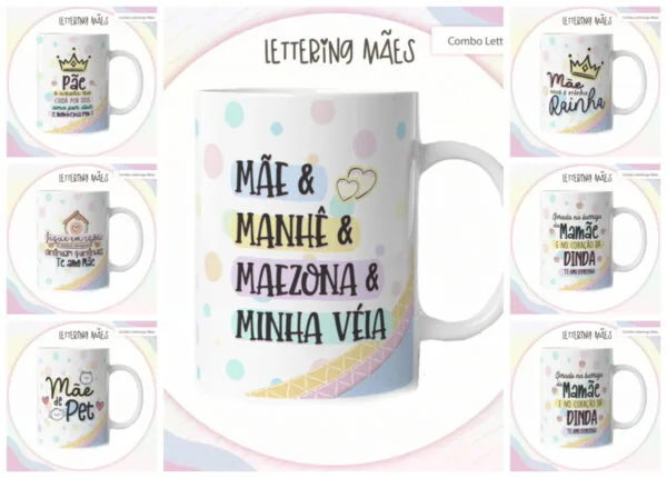 Pack Lettering Artes Canecas Dia das Mães - Arquivo Digital