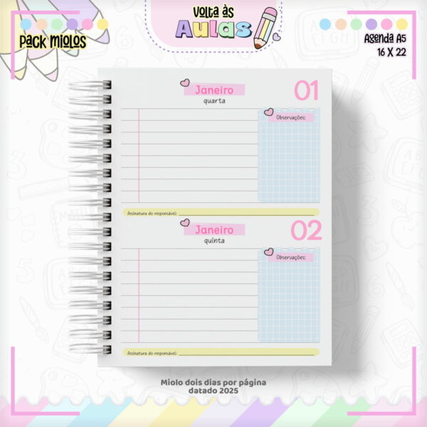 Pack Miolo Agendas Escolares A5 2025 - Arquivo Digital - Imagem 2