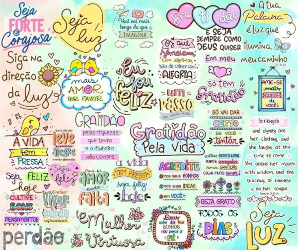 Pack Motivacional Incentivo Frases Ilustrações Lettering Png