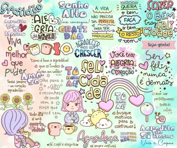 Pack Motivacional Incentivo Frases Ilustrações Lettering Png