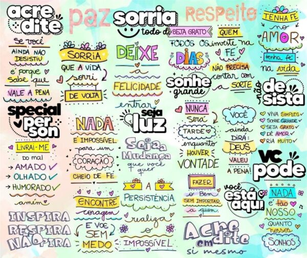 Pack Motivacional Incentivo Frases Ilustrações Lettering Png