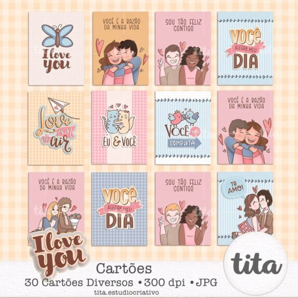 Pack Namorados I Love You Combo Ilustrações Papéis Artes Png