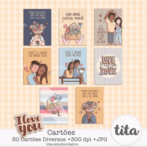 Pack Namorados I Love You Combo Ilustrações Papéis Artes Png