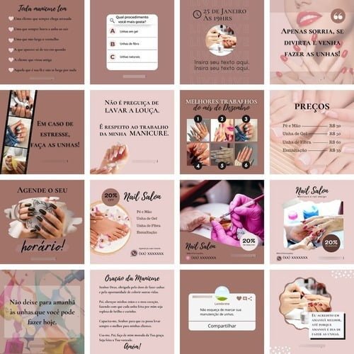 Pack Templates Manicure 100 Artes Editáveis Direto No Canva
